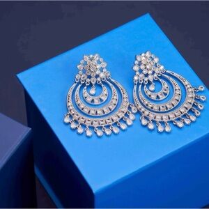 Glamorous Silver Chandelier Earrings with Cascading Design